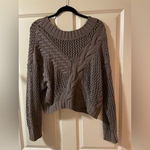 Express Open Stitch Cable Knit taupe cropped sweater in size large